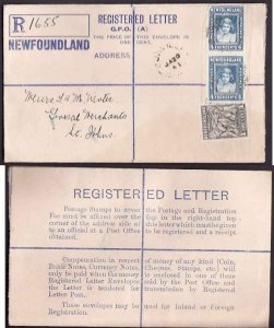 Newfoundland cover #11264-reg'd envelope-rounded flap [RE1]-Du