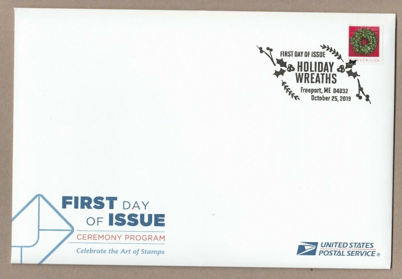 US 5424 Holiday Wreaths Aspidistra Leaves Ceremony Program FDC 2019