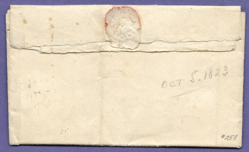 NEWPORT, R.I. 1823 STAMPLESS FOLDED LETTER, GREEN OVAL, POSTAL HISTORY COVER.