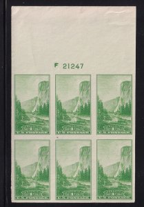 1935 Yosemite 1c green Sc 756 FARLEY unused NGAI imperf plate block of 6 (R3