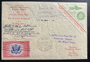 1936 Reynosa Mexico First Rocket Flight Mail Airmail cover To McAllen TX USA