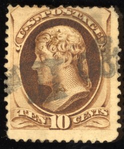 US Scott 188 Used 10c brown Thomas Jefferson, w/ Secret Mark Lot T967 bhmstamps