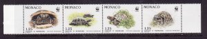 Monaco-Sc#1781a-unused NH strip-id4-Reptiles-Turtles-WWF-1991-