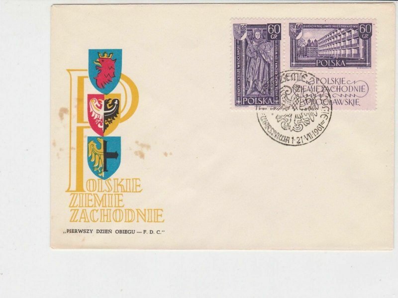 Poland 1961 Polish Lands Heraldic Shields Eagle Slogan FDC Stamps Cover Ref25128 