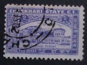 ​INDIA-CHARKHARI 1931 SC#30 92 YEARS OLD-INDUSTRIAL SCHOOL.FANCY CANCEL VF