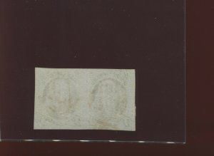 Scott 1 Franklin Imperf Used Pair of 2  Stamps  (Stock 1-A13)