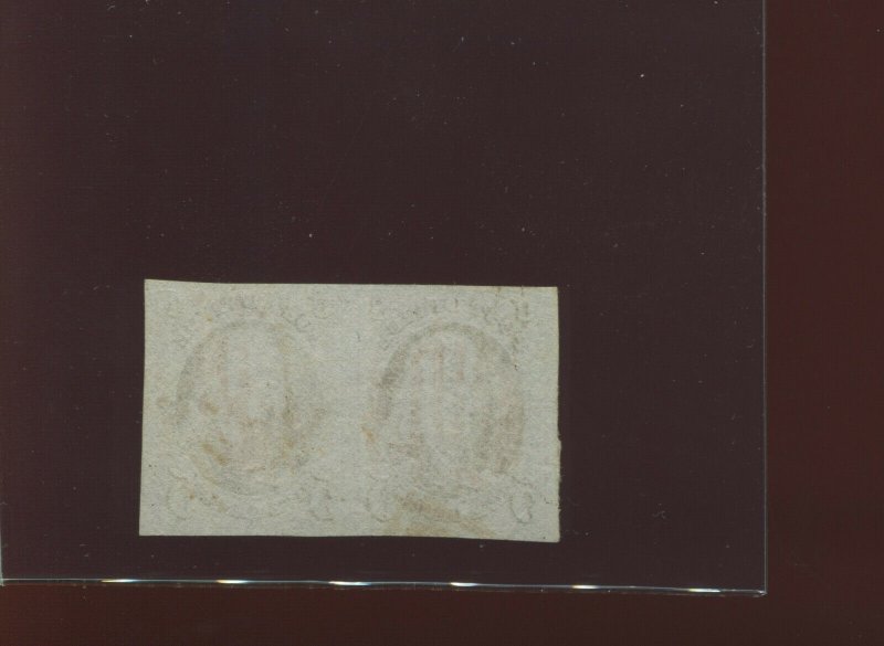 Scott 1 Franklin Imperf Used Pair of 2  Stamps  (Stock 1-A13)