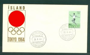 Iceland. 1964 FDC. Cachet, Sun, Olympic Rings. Olympic Games Tokyo. Scott # 369