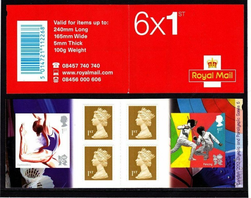 PM32 2011 Olympics Games no. 6 6 x 1st Self Adhesive Booklet - complete