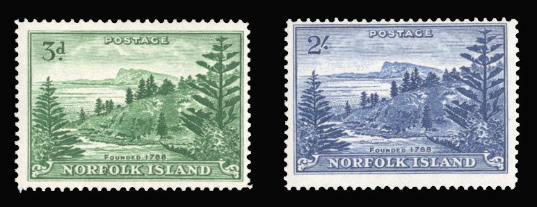 Norfolk Island #23-24 Cat$25.50, 1959 3p and 2sh, set of two, never hinged