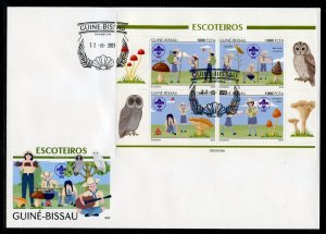 GUINEA BISSAU 2023 SCOUTING & OWLS SHEET FIRST DAY COVER
