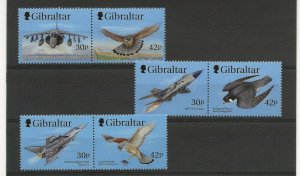 Thematic Birds-planes 1999 Gibraltar Wings of Prey 1st set of 6 sg.883-8    MNH