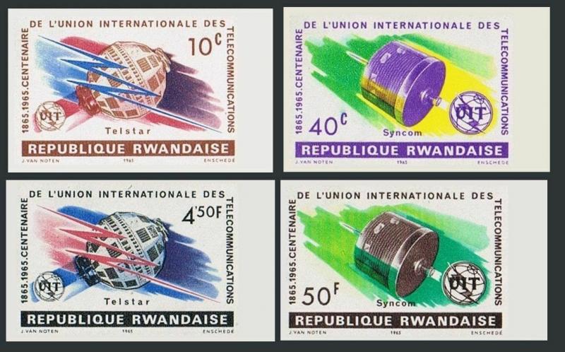 Rwanda 109-112,113 imperf,MNH. ITU-100,1965.Telstar,Syncom satellites.