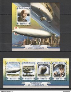 2016 Guinea-Bissau Transport Aviation Zeppelin Hindenburg Kb+Bl ** Stamps St889