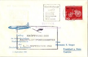 Germany 20pf 1906 Automobile 1961 Lufthansa Convair CV-440 First Flight Night...