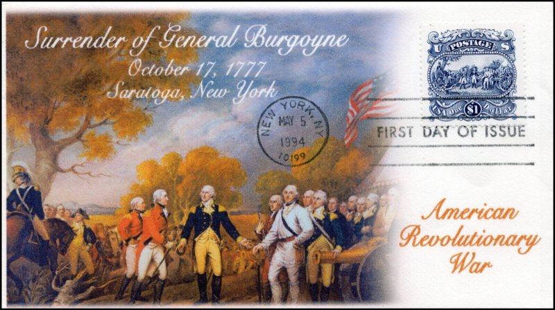 AO-2590,1994,Surrender of Gen John Burgoyne, Add-on Cachet, SC 2590, $1 postage