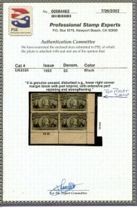 USAstamps Unused FVF US 1893 $5 Columbian Expo Scott 245 OG MH +Cert SCV $2400+