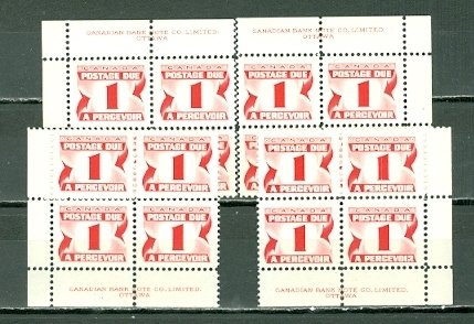 CANADA 1969 DUES #J28  PERF 12..19.5x15.75 mm...PLATE CORNERS SET MNH...$14.00