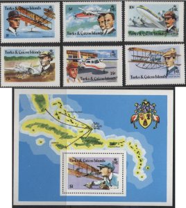 Turks & Caicos 347-353 (mnh set of 6 + s/s) aviators (1978)