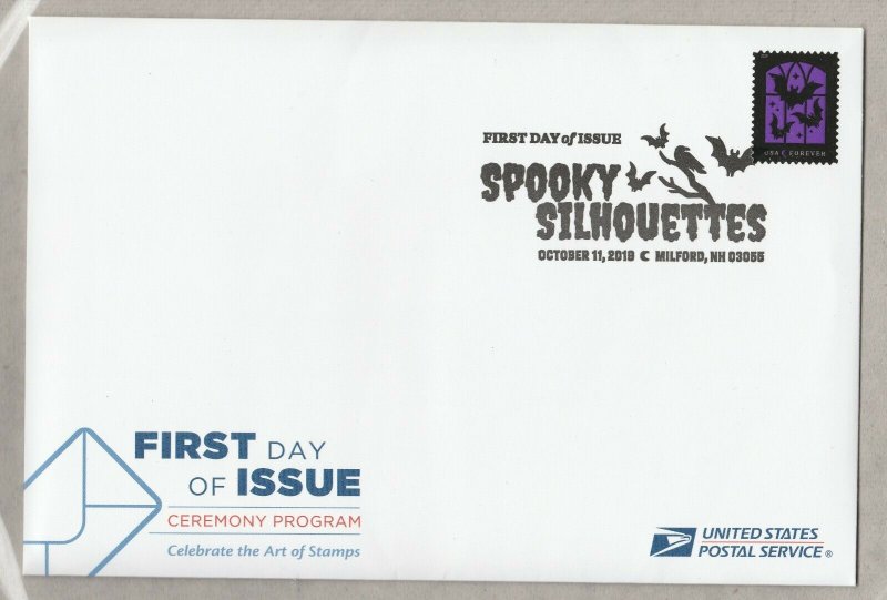 US 5423 Spooky Silhouettes Three Bats Ceremony Program FDC 2019