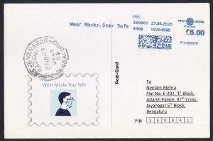 INDIA - 2020 SPECIAL POSTCARD WITH METER FRANKING PANDEMIC SLOGAN