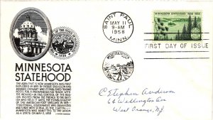 #1106 Minnesota Statehood – Anderson Cachet Addressed to Anderson SCand