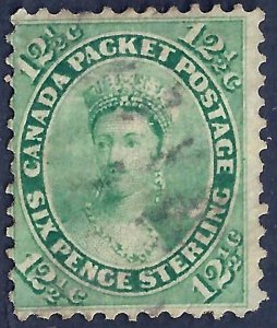 CANADA 1859 Sc 18 12 1/2 YELLOW GREEN NEAT PERFS NO FAULTS