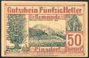 Austria - Notgeld Note - Pinsdorf - 50 Heller - 1920