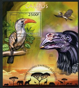 TOGO  2013 WILD ANIMALS OF WEST AFRICA  HORNBILL  BIRDS  SOUVENIR SHEET  MINT NH