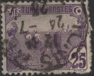 Tunisia 40 (used, adhesion) 25c plowing, vio (1921)