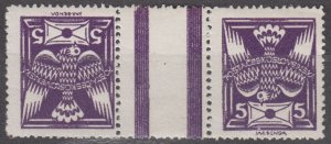 Czechoslovakia Scott #82a Pofis 144TBb 1920 MNH Tête bêche gutter pair