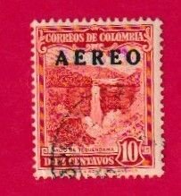 COLOMBIA SCOTT#C231 1953 10c TEQUENDAMA FALLS OVERPRINTED AERO - USED