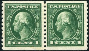 1914 US Stamp #443 A140 1c Mint Original Gum Coil Pair Catalogue Value $105 