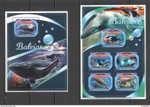 2016 Guinea-Bissau Whales Fauna Marine Life 1Kb+1Bl ** Stamps St838