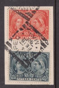 Canada #58 #59 Extra Fine Used Piece With Ideal Winnipeg 4 Feb 1898 Cancel