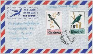 BIRDS -  POSTAL HISTORY -  RHODESIA : airmail cover to SWITZERLAND 1977