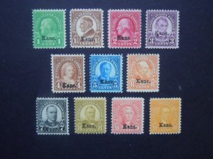 1929 #658-668 Complete Set Kansas Overprints Mint VLH OG F/VF  CV $216.00