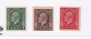 CANADA # 205-207 VF-MNH KGV MEDALLION COILS (GUM RUN ON ONE) CAT VALUE $125