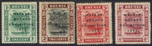 BRUNEI 1922 MALAYA BORNEO EXHIBITION OVERPRINTED 1C - 4C