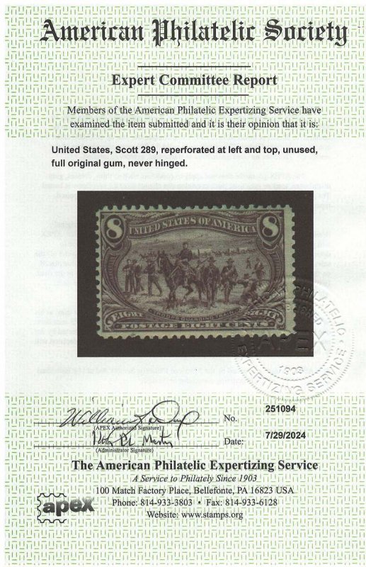 U.S. Scott # 289; 1898 8c vio brn Troops Guarding Train 