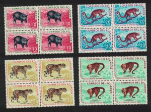 Ecuador Jaguar Peccary Kinkajou Wild animals 4v Blocks of 4 1961 MNH