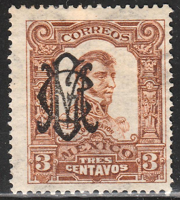 MEXICO 457, 3c VILLA MONOGRAM REVOLUT OVPERPRINT. UNUSED, NO GUM. F-VF.