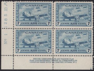 Canada 1943 MNH Sc C8 7c British Commonwealth Air Training Plan Plate 1 LL PB