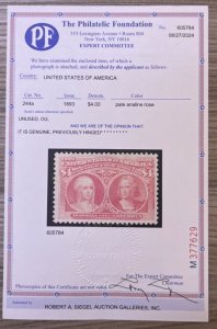 MOMEN: US STAMPS #244a PALE ANALINE ROSE MINT OG LH VF/XF PF CERT LOT #92141-2*