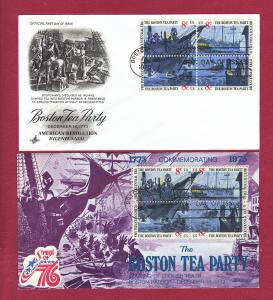 1973 8c THE BOSTON TEA PARTY #1483a, B4s, 2 FDCs
