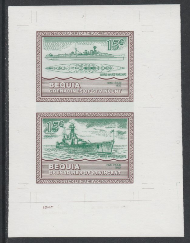 St VINCENT - BEQUIA 1985 WARSHIPS imperf COLOUR TRIAL PROOF