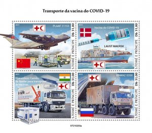 SAO TOME - 2021 - COVID-19 Vaccine Transport - Perf 4v Sheet - Mint Never Hinged
