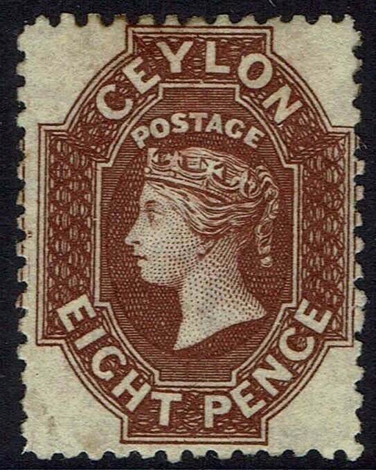 CEYLON 1867 QV 8D LAKE BROWN WMK CROWN CC SG TYPE W6 