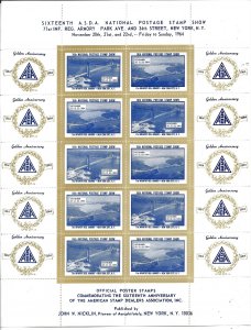 USA  1964 ASDA Stamp Show New York BRIDGES Labels Sheet MNH 19