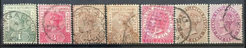 Malaya Straits Settlements 1882-99 QV 30V with Shades CrownCA Used CV £299 M2173